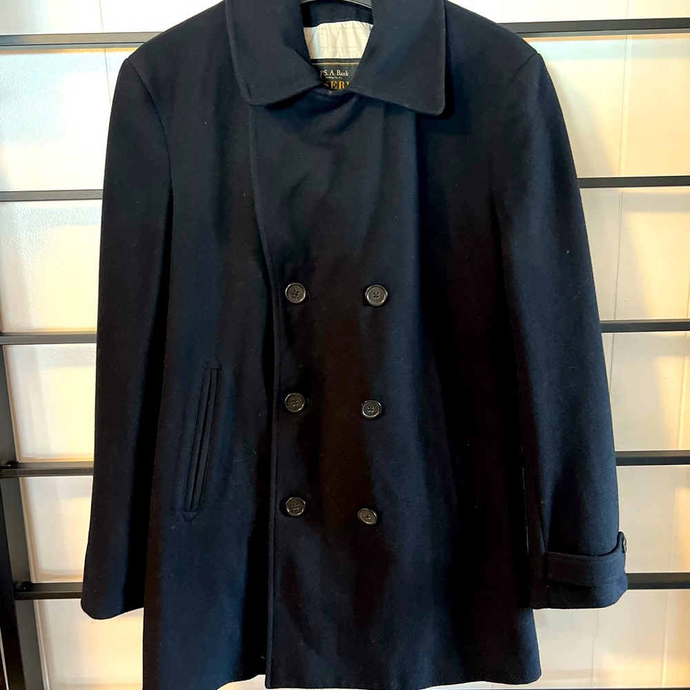 Mens Jos A Banks Small, Double Breasted Coat, Black, Traditional Fit